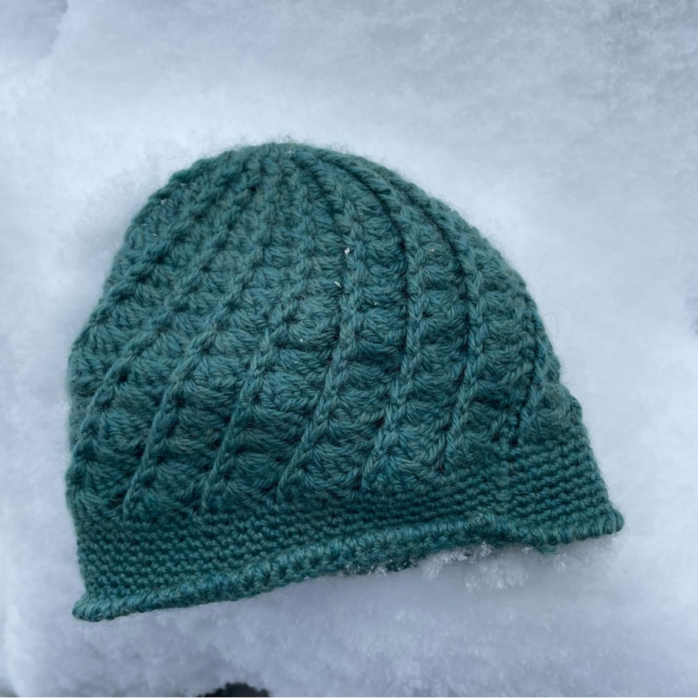 Pretty handmade crochet turquoise beanie